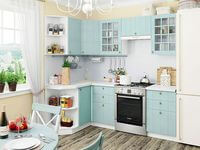 Небольшая угловая кухня в голубом и белом цвете Новошахтинск